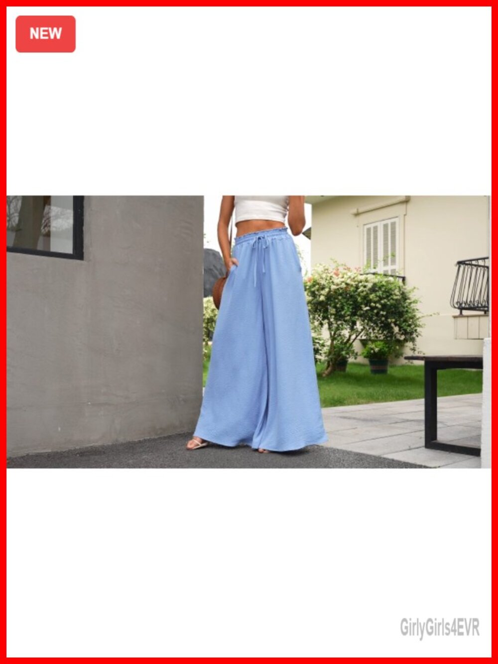 Wide Leg Palazzo Pants High Waisted Flowy Lounge Trousers with Pockets - Picture 3 of 3